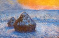 Monet, Claude Oscar - Grainstacks at Sunset, Snow Effect